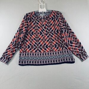Trenery Pure Silk‎ Blouse Women's Long Sleeve Geometric Top Orange Navy Size XXL